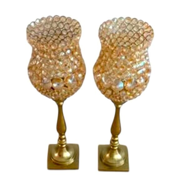Homegoods Two Gold Crystal Metal Tealight Candleholders Centerpieces Decor - Picture 2 of 5